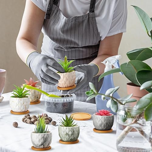 Miniatura 5 de Maceta de cerámica marmoleada de 3.35 pulgadas para suculentas, plantas pequeñas, cactus y hierbas, maceta de cerámica con orificio de drenaje,