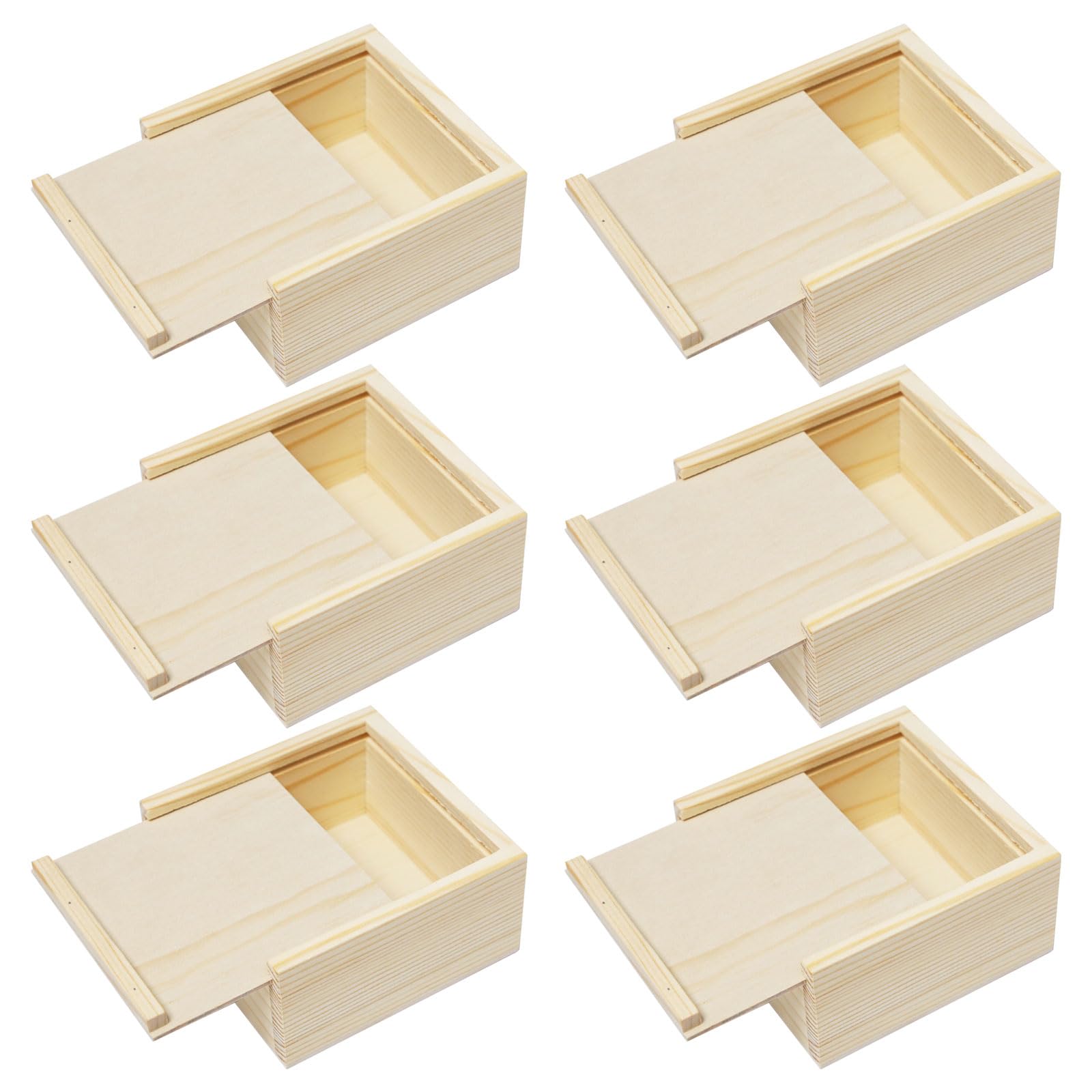 6 Pezzi Scatole in Legno con Coperchio Scorrevole 10x10x5cm Piccole Scatole di Legno Portaoggetti Naturale Non Finite Cassetta Legno Quadrate per Gioielli e Artigianato Fai da te