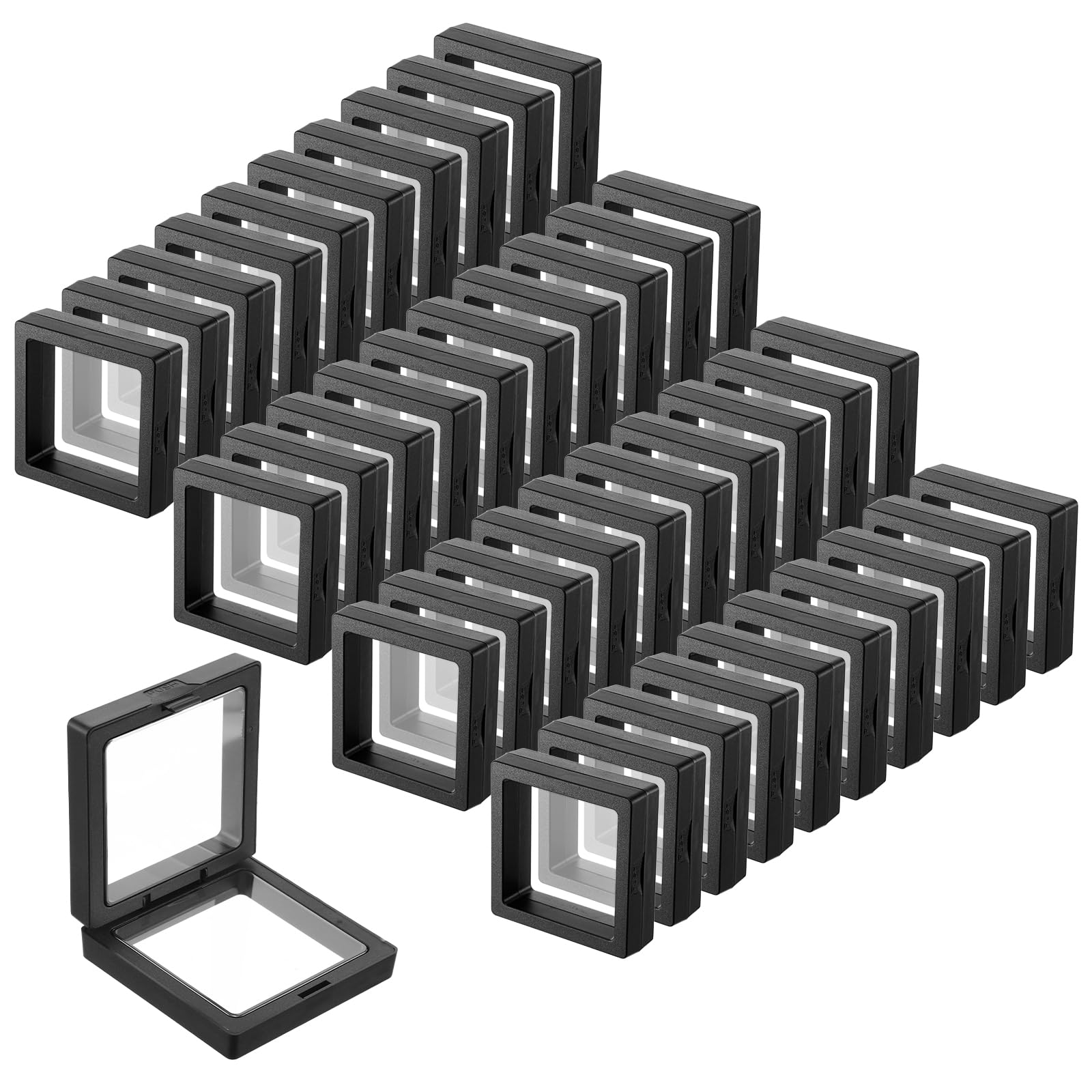Présentoir flottant 3D noir pour pièce de monnaie et bijou cadre vitrine magique 7x7cm