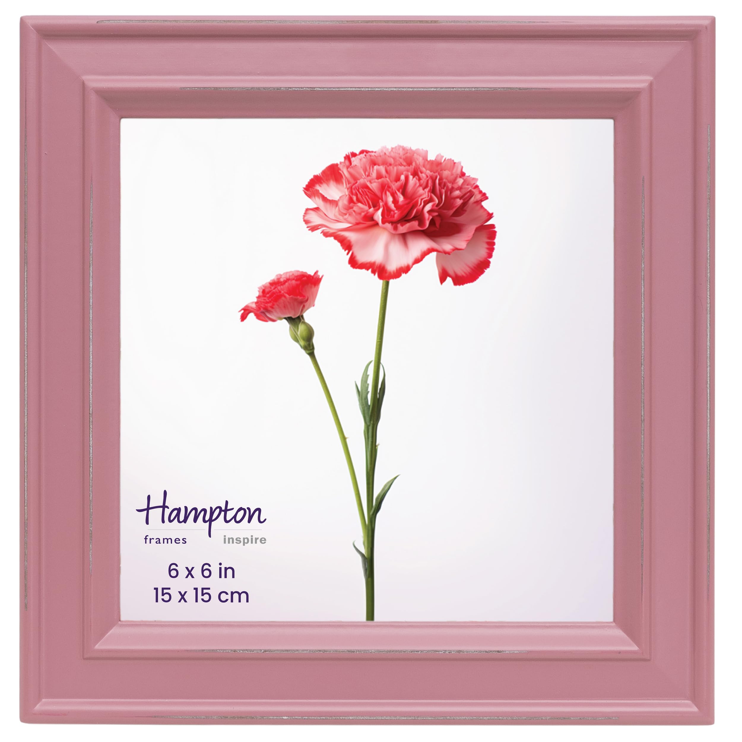 inspire by Hampton Frames Paloma Square Picture Frame, 6x6 Inch (15x15cm), Pink, Glass Modern Design, Wall or Tabletop Display Showcase Photos with Elegant Style
