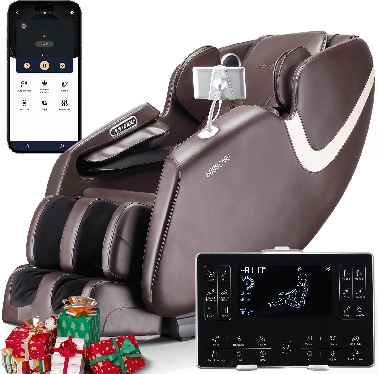 Full Body Airbag Massage Chair: 2025 Shiatsu Zero Gravity Massager Chairs - AI APP Control Back Heating - Relaxing Massaging Recliner for Friend Family