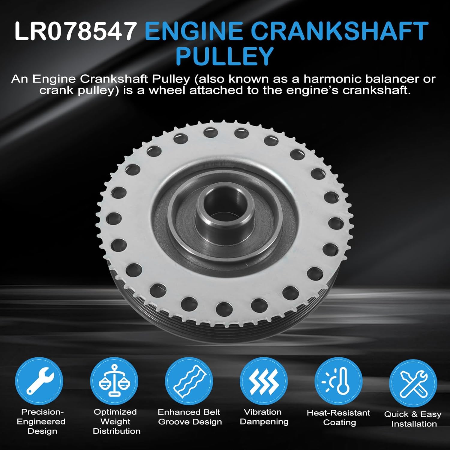 Crank Shaft Belt Pulley LR078547 LR068885 LR025252 LR073331 Harmonic Balancer Crankshaft Pulley for LR2 Range Rover Evoque Velar Discovery Sport 2.0L 2012-2019