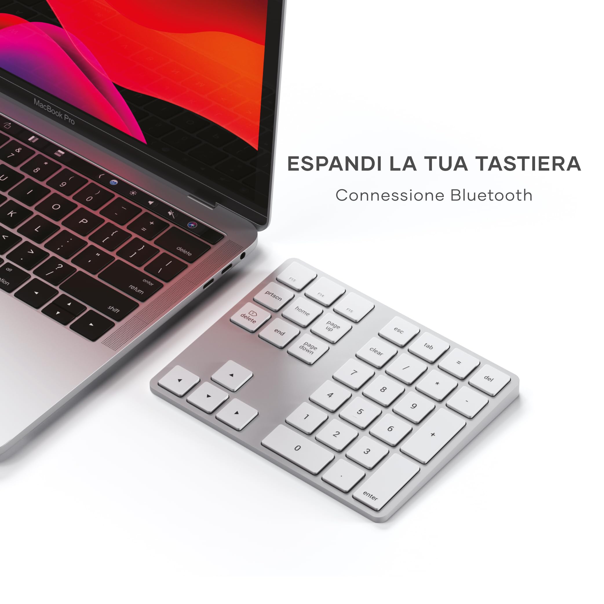 Satechi Tastierino Numerico Wireless Slim, 34 Tasti, Argento | Layout US, Bluetooth, in alluminio, ricarica USB-C, per MacBook, PC Windows e iPad