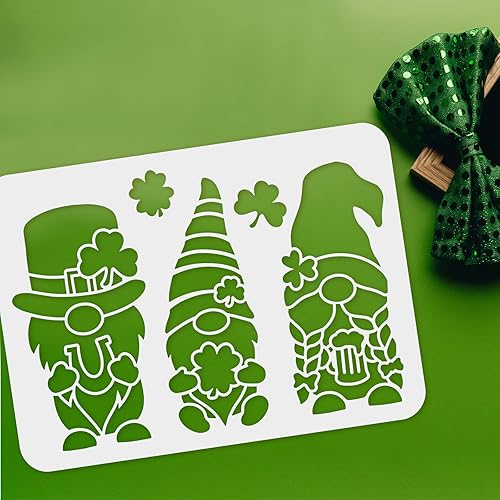 Miniatura 3 de FINGERINSPIRE Plantilla de gnomo de San Patricio de 11.7 x 8.3 pulgadas, de plástico, 3 patrones, gnomos, plantillas de dibujo, trébol de la suerte,