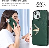 Vista 47 de Folosu Funda compatible con iPhone 13 con soporte para tarjetas, rotación de 360°, soporte de anillo de dedo con función atril, protección RFID