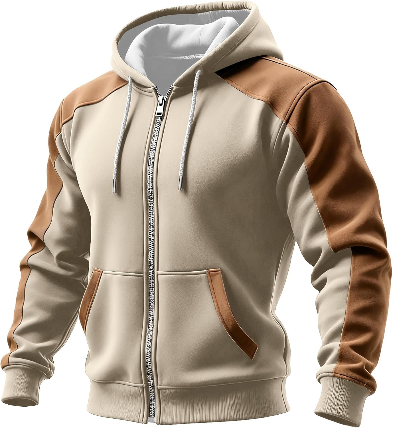 Men's Zip Up Hoodie Jacket Color Block Sweatshirts Casual Lightweight With Pockets Pullover Hooded Jackets, M-3XL