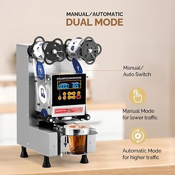 ROVSUN Cup Sealing Machine Full Automatic, Electric Cup Sealer 500-600 Cups/H, Bubble Tea Machine with LCD Intelligent Display, 88/89/90/95 mm Cup for Bubble Milk Tea Coffee, Silver