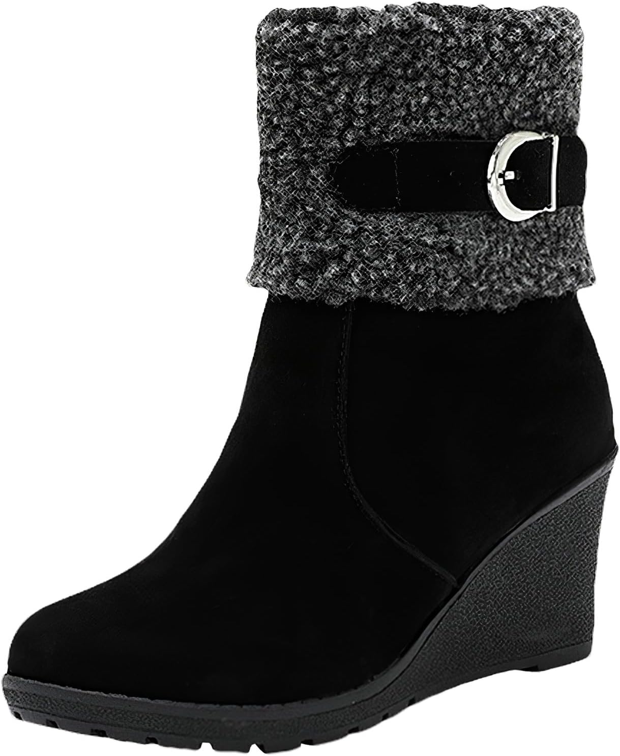ANUFER Women's Winter Warm Fur Lined Zipper Ankle Boots Elegant Wedge Heel Fashion Boots