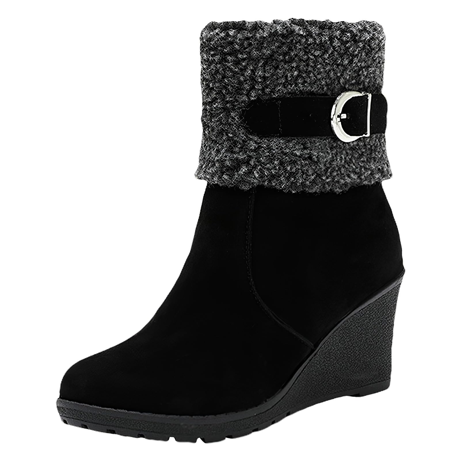 Donna Inverno Caldo Stivali con Pelliccia Cerniera Eleganti Stivaletti con Zeppa