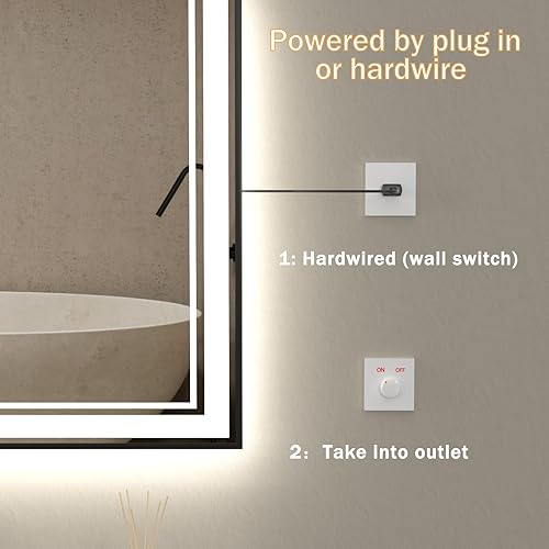 Miniatura 8 de Espejo de baño LED de 24 x 32 pulgadas con luces, espejo LED con marco negro para baño, espejo de baño iluminado retroiluminado y marco frontal de