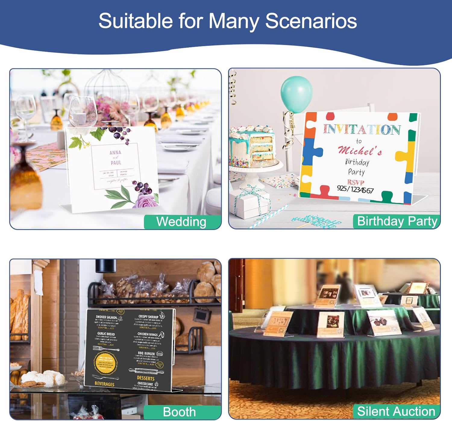 Slanted Back Acrylic Sign Holder 6 x 4, Acrylic Stands for Display Frame, Clear Plastic Tabletop Paper Sign Holder for Office, Home, Restaurant (6 Pack 6x4 Inches) - Image 6