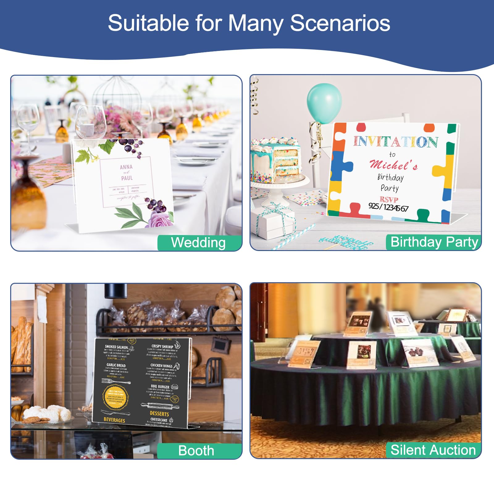 Rikyo 6 Pack Acrylic Sign Holder 4x6 Inch,Horizontal Clean Sign Holders Desktop Display Stand,Paper Holder Numbers Picture Frames For Wedding Table Numbers,Restaurants,Hotels,Stores Ad Art Display - View #2