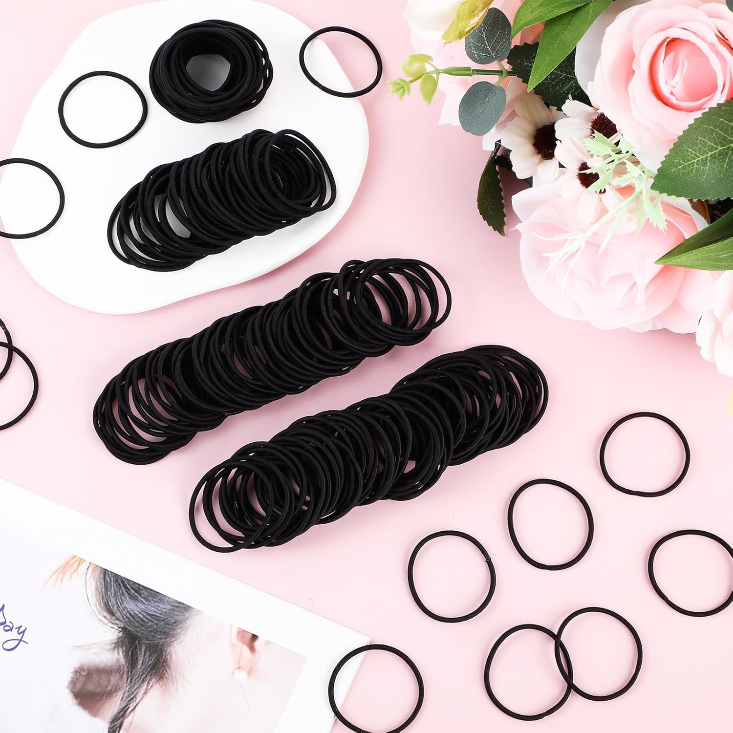 Canlierr 1000 Pcs Elastics Hair Ties Bulk Ponytail Holders Hair Bands Small Elastic Band Accessories for Women Men Straight Thick Curly(Black,2 mm)