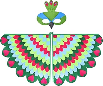 Proumhang Kids Bird Wings Costume For Age 3~8 Years,Bird Owl And Peacock Masque Owl Dress Up,Boys Girls Felt Eye Masque And Wings Set,Halloween Colorful Fancy Dress