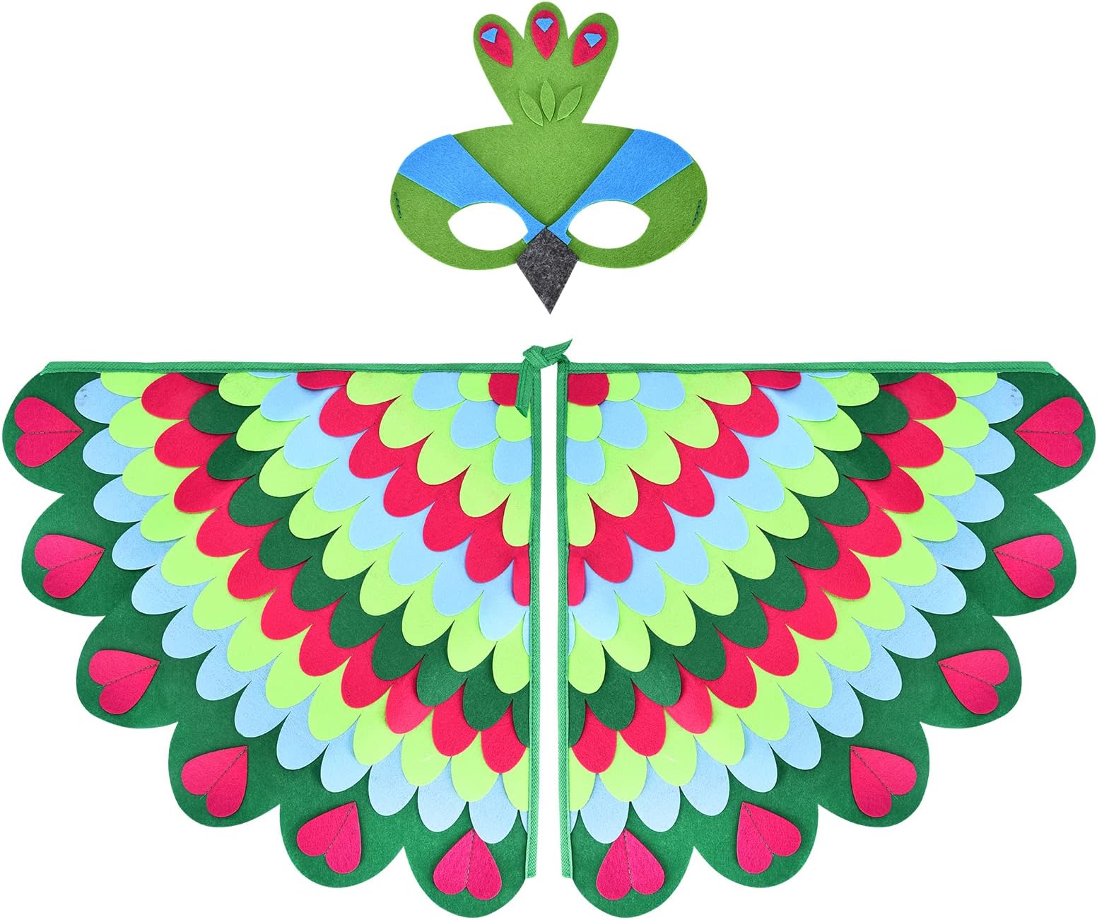 Proumhang Kids Bird Wings Costume For Age 3~8 Years,Bird Owl And Peacock Masque Owl Dress Up,Boys Girls Felt Eye Masque And Wings Set,Halloween Colorful Fancy Dress