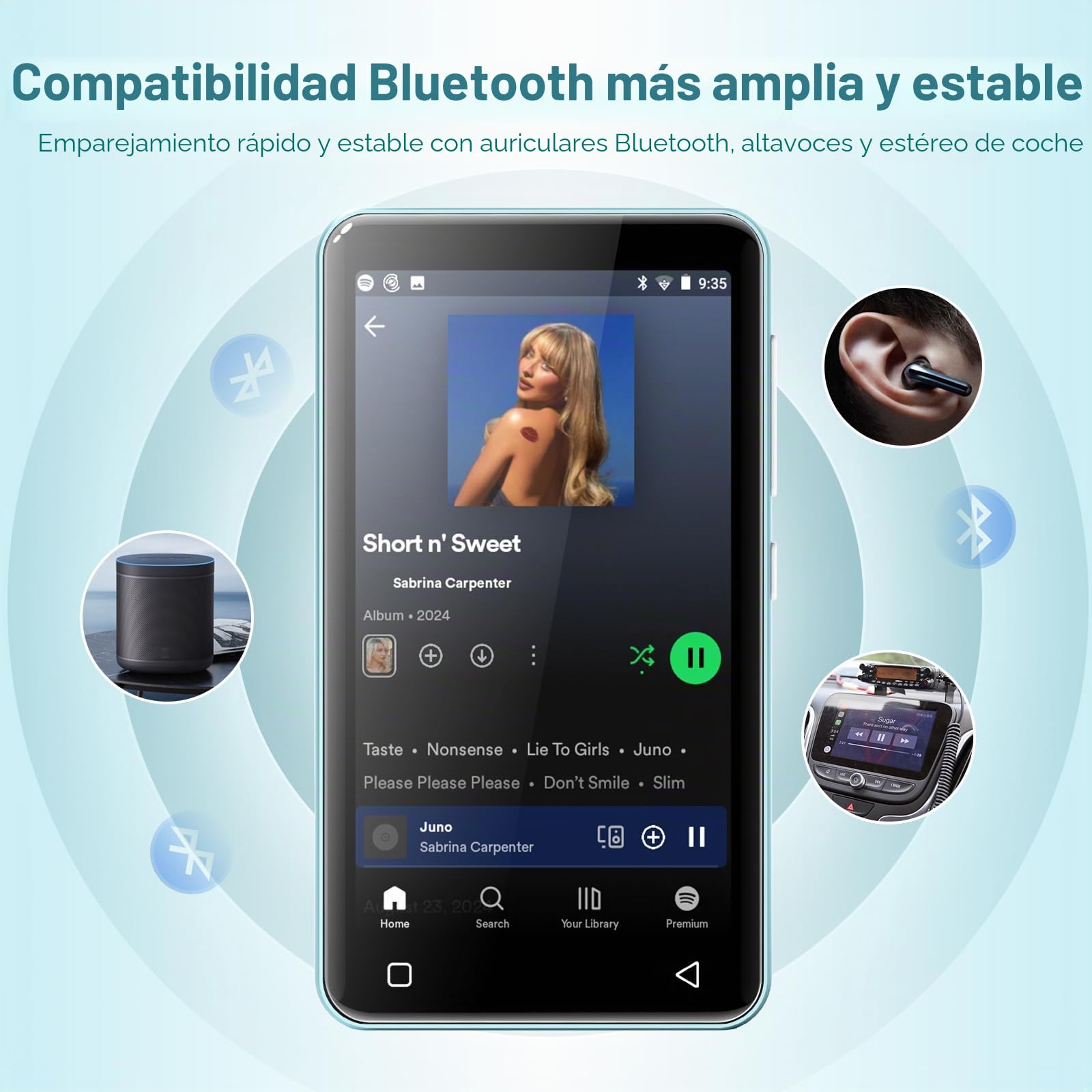 innioasis Reproductor MP3 de 80 GB con Bluetooth y wifi, reproductor de MP3 para niños con Spotify, Spotify Kids, Pandora, Audible, reproductor de música con pantalla táctil de 4 pulgadas con