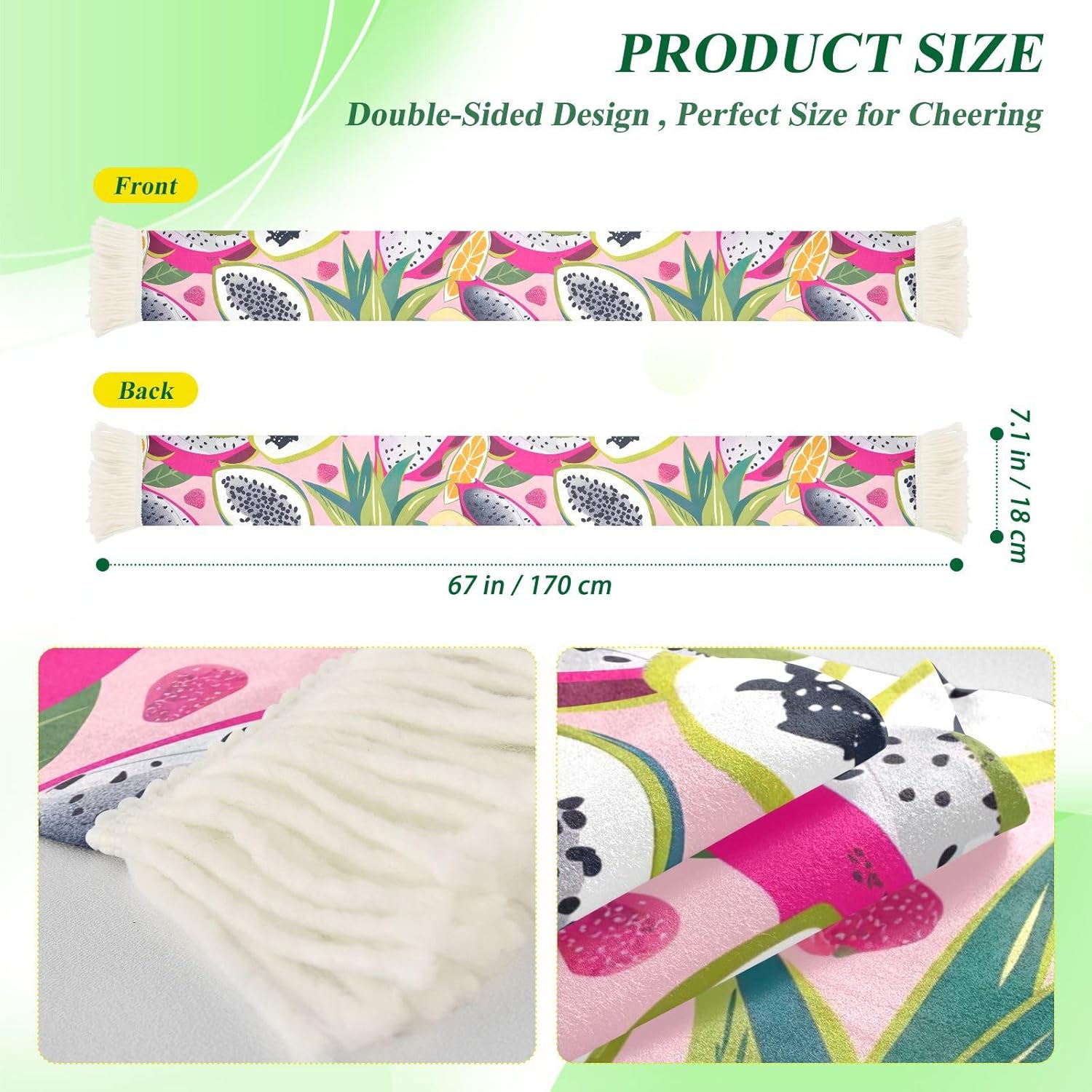 CHIFIGNO Tropical Fruits Pink Sports Fan Scarf Towel, Soft Quick Dry Polyester Rally Towel for Soccer Fans, Cheering Sweat Wipe Scarf