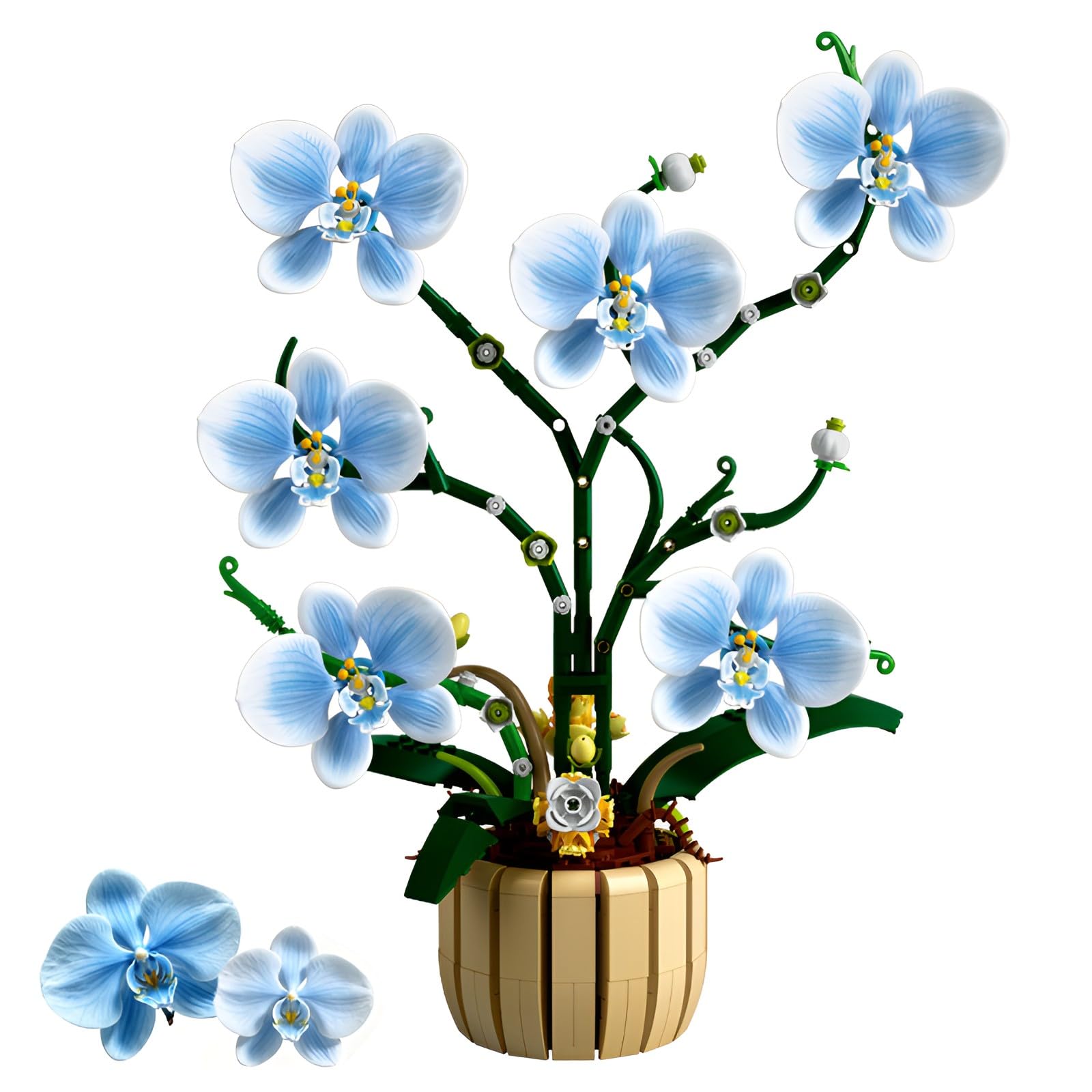 Blue Orchid Building Set, Artificial Flower Bouquet Bonsai Kit Decor 626PCS