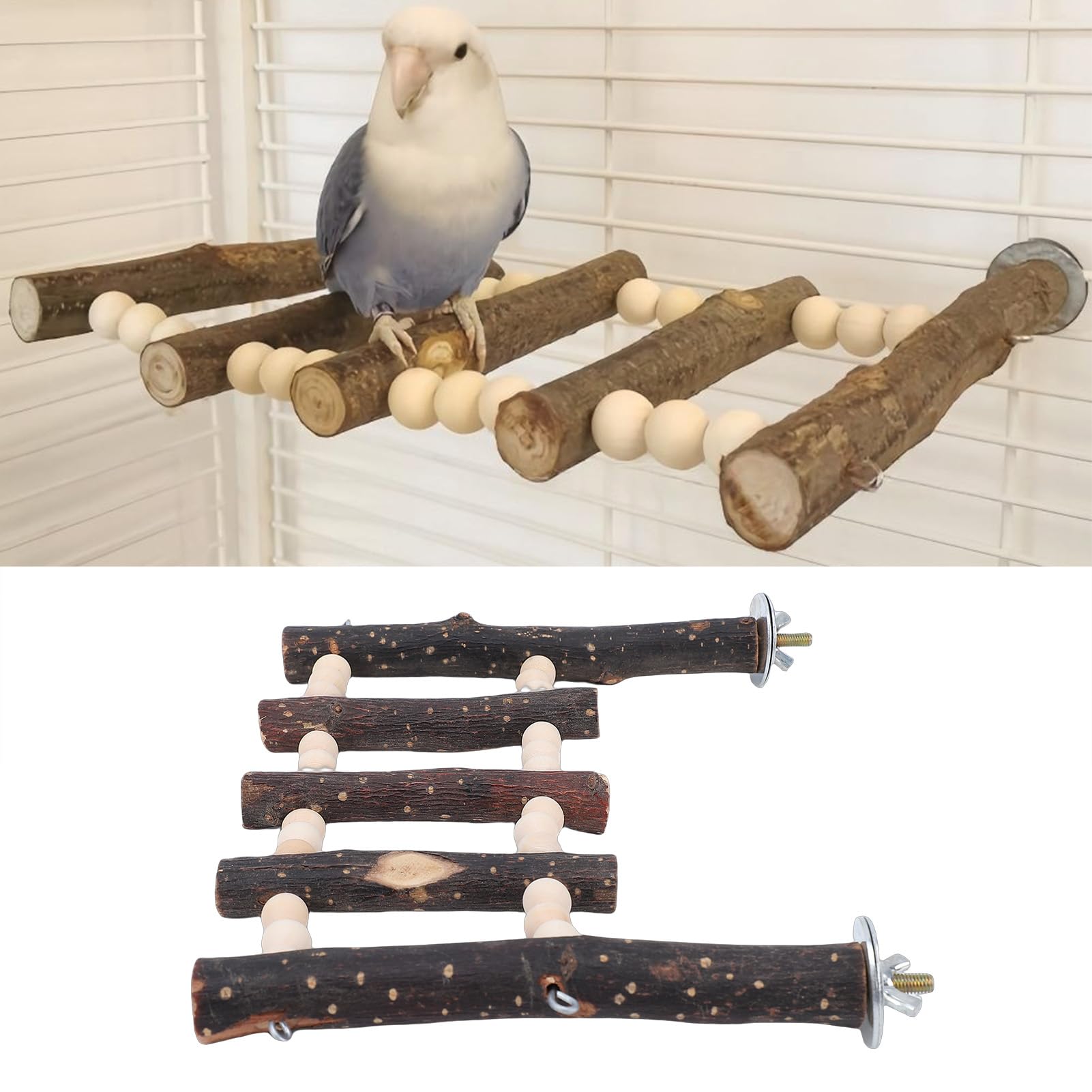 Muiltvoe Parrot Climbing Ladder, Wood Bird Ladder for Cage Multifunctional Chewable Climbing Toy for Cockatiel Parrot Bird Cage Accessories