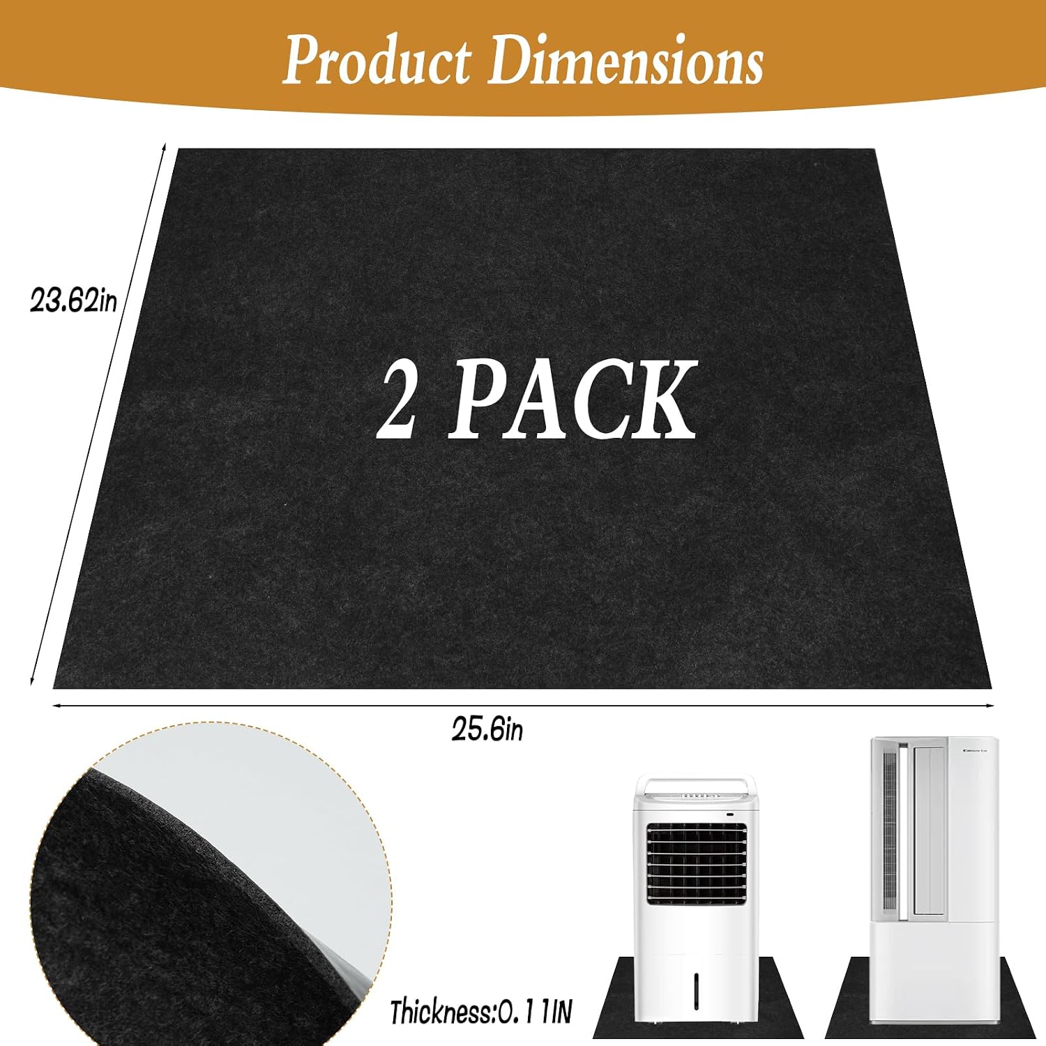 2 Pcs Portable Air Conditioner Drip Mat - 23.6" x 25.6" Thick Felt AC Unit Water Absorption Pad with Non Slip PVC Backing, Portable AC Unit Drip Mat to Prevent Water Leakage and Floor Damge
