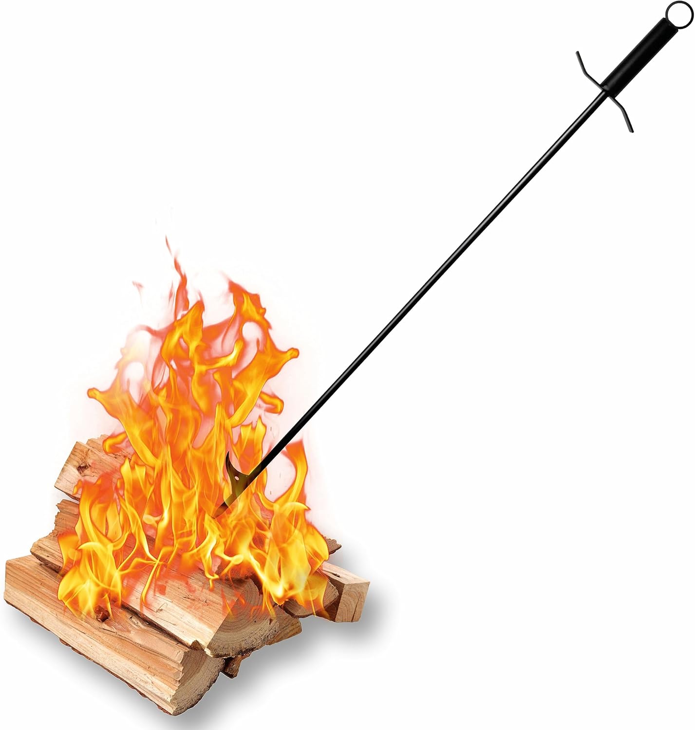FEBTECH - Firepit Poker - 36 Inch Long Poker - Black Powder Coated Fireplace Poker - Camping Essentials & Fireplace Tools - Firepit Poker for Outside pits & Indoor Hearth