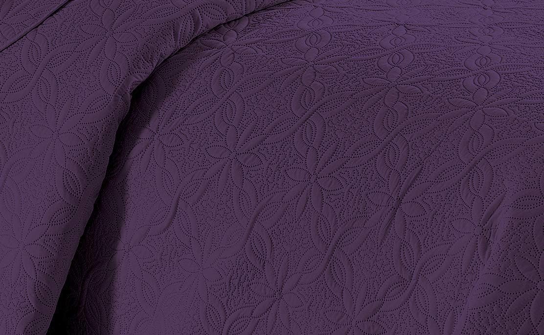 Fancy Linen 3pc Embossed Coverlet Bedspread Set Oversized Bed Cover Solid Floral Daisy Pattern New # Allis (King/California King, Purple)