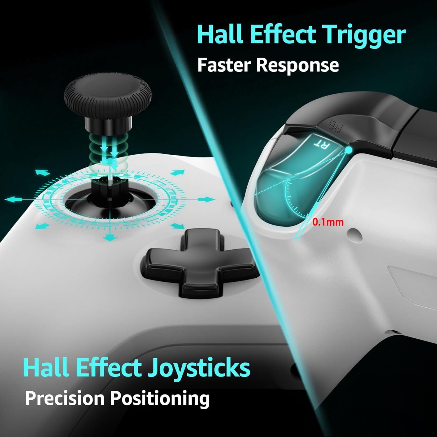 Kamylorus Wired Controller for X-BOX/PC, Hall Effect Joysticks&Triggers Gamepad with Turbo, 3.5mm Headphone Jack/Dual Vibration, Compatible with X-BOX One/S/X, X-BOX Series S/X, PC, IOS, Android Platforms(White, 7.2ft)
