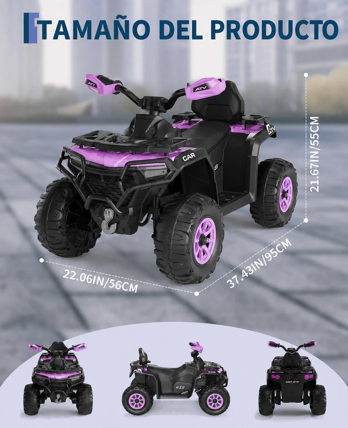 Garvee Elektryczny quad dla dzieci 12 V, elektryczny samochód terenowy z 2 silnikami, pilot rodzicielski, zawieszenie, reflektory LED, muzyka, Bluetooth, USB, świecąca flaga, od 3 lat