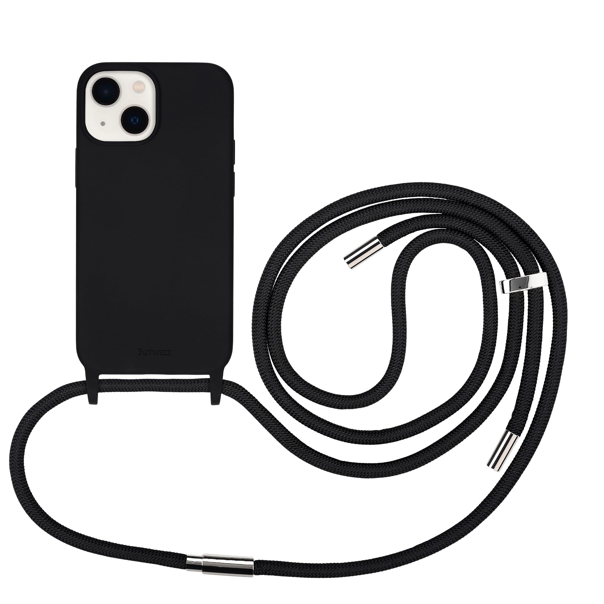 Artwizz HangOn Case für iPhone 13 mini - Robuste Silikon Handykette mit Abnehmbarem Band - Necklace Handyhülle mit Kordel zum Umhängen - Schwarz