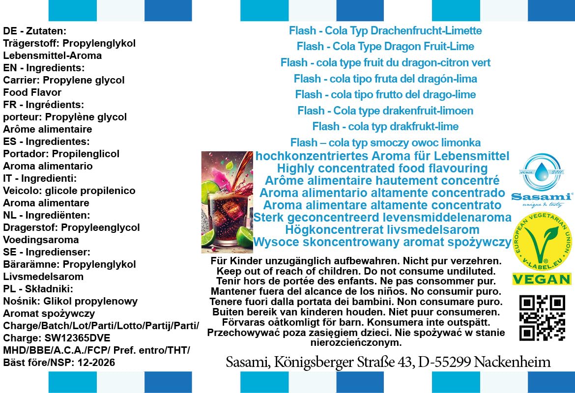 Flash - cola tipo fruta del dragón-lima aroma concentrado - Vegano - Sasami - 100ml