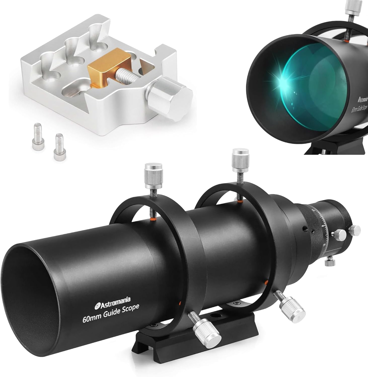 Astromania Middle-Sizes Dovetail with one Screw - Bundle with - 60mm Compact Deluxe Finder & Guidescope Kit