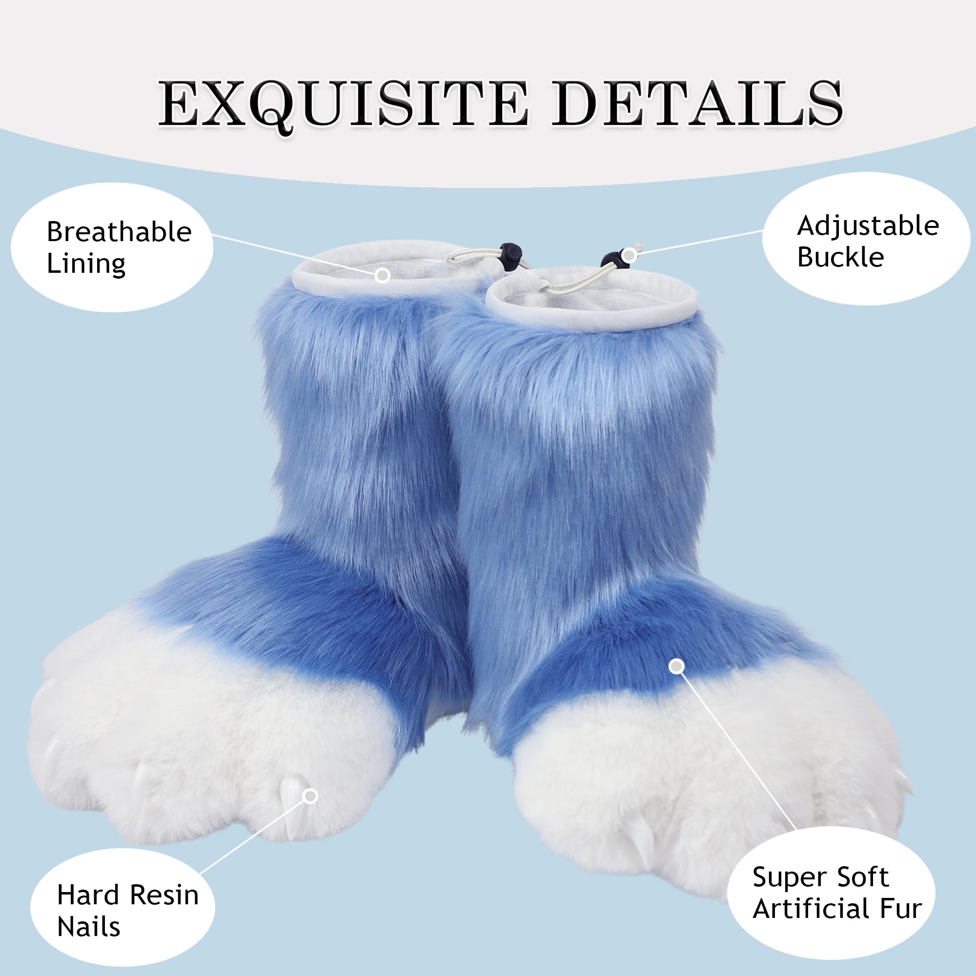 ZFKJERS Cosplay Animal Cat Plastic Claws for Fursuit Feet Paw Shoes Furry Paw Slippers Adults Costume Accessories Set (Blue) - Image 2