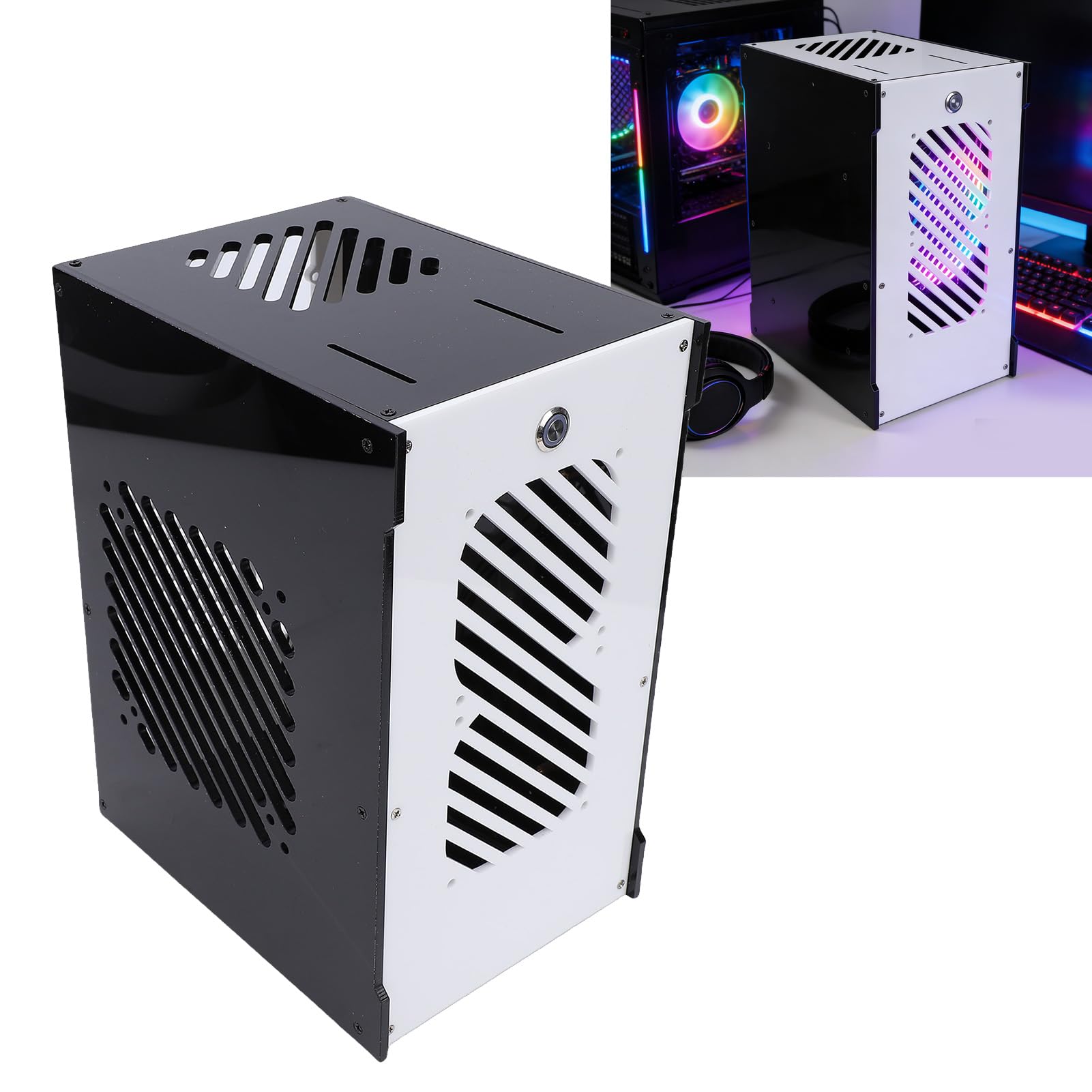 Tangxi Mała Obudowa Komputera PC, Akrylowa Obudowa Komputera ITX 10,5 L z wentylacją 360 Stopni, obsługą Zasilacza SFX SFX i płytą główną ITX