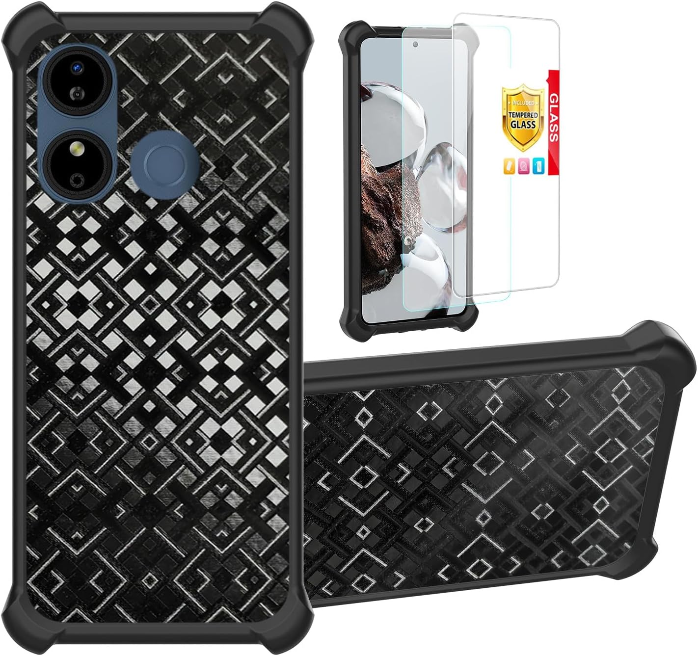 Aroepurt for Blu G44+Plus Case Compatible for Blu G44 Phone Case Stand Cover [with 2*Tempered Glass Screen Protector] Hybrid Case [3D Multi-Directional Shape Change] Black (Pack of 3)