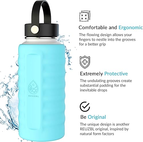 Miniatura 3 de REUZBL Ergo Sleeve - Funda protectora de silicona gruesa con agarre cómodo para botellas Hydro Flask de 32 onzas (escarcha, 32 onzas)