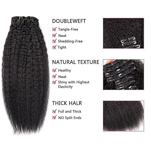 Miniatura 3 de Alishow Extensiones de cabello humano real con clip para mujeres negras, 22 pulgadas, cabello virgen con clip de cabeza completa, sin procesar, Remy