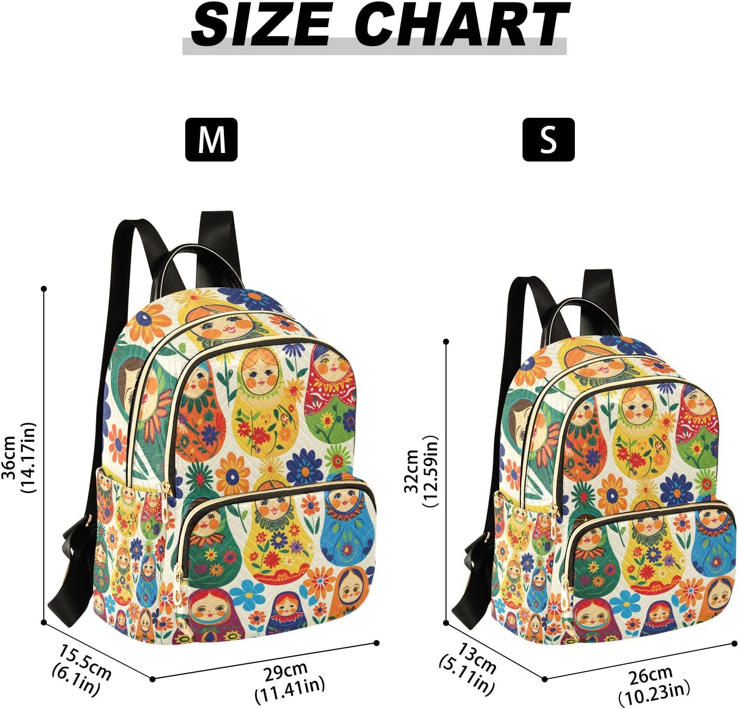 Mini Backpack Purse for Women, Matryoshka Russian Traditional Wooden Doll Travel Bag Casual Daypack Shoulder Bag