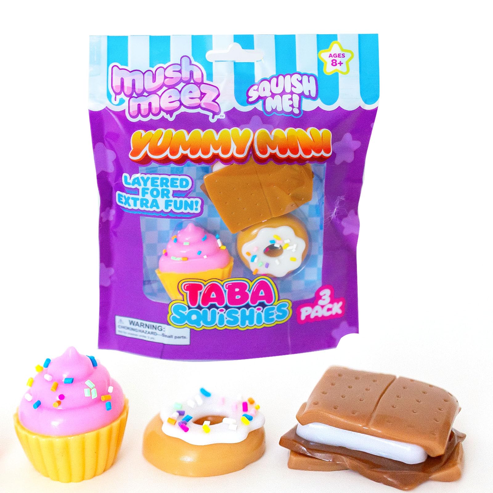 MushMeez Yummy Mini Taba Squishies - Squish, Squeeze, Great for Stress Relief - Sensory / Fidget Play Food Squishy Toys for Kids and Adults, 3 Pack,