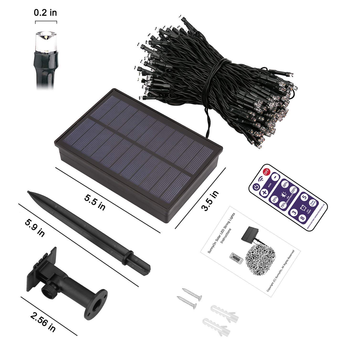 Actualización Solar String Lights, 12M 100LED Control Remoto de la cadena de luz al aire libre de 8 modos Waterproof Lights para la decoración de la boda del jardín de Navidad (Rojo + blanco + azul)