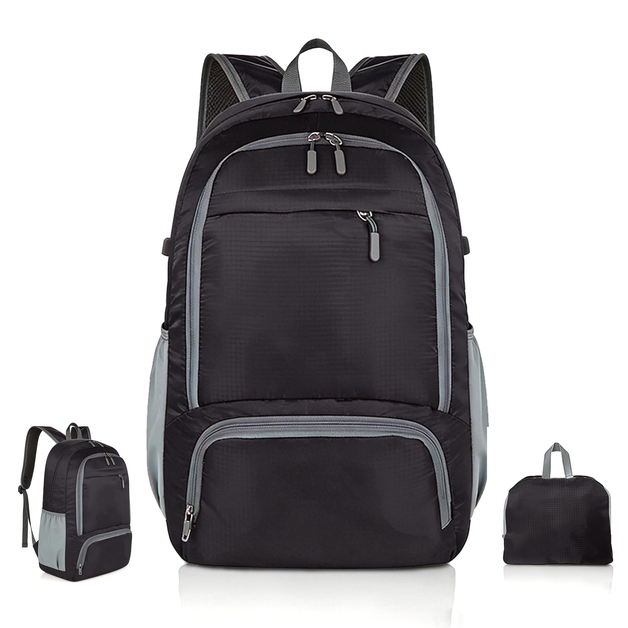 ZHUOmengyun Waterproof Packable Rucksack, 30L Foldable Lightweight Travel Backpack Durable Breathable Daypack for Men and Women Large Bag for Outdoor Camping Hiking Biking (Black)