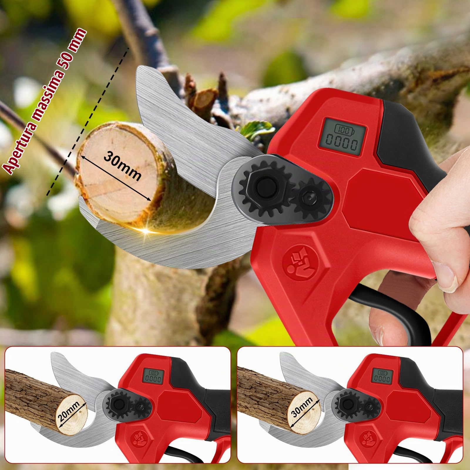 Troncarami a batteria con asta 2 in 1 compatibile con batteria Milwaukee 18 V, diametro di taglio 30 mm, con lama di ricambio per giardinieri e taglio ad albero, prolunga 2 m (senza batteria)