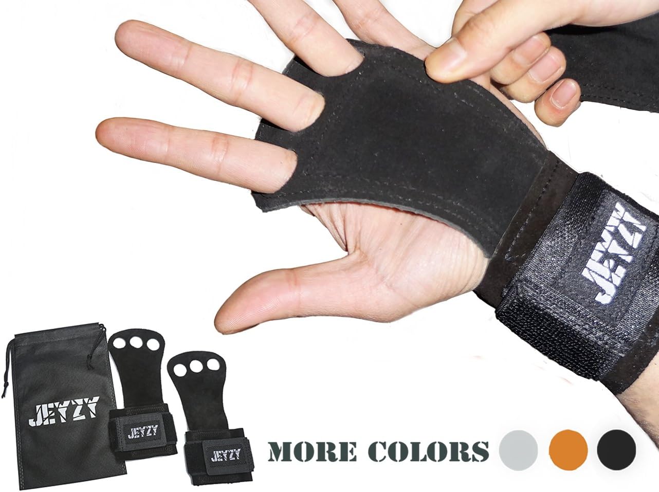 Jeyzy Leather Gymnastics Grips 3 Hole Hand Grips with Wrist Support Palm Protection