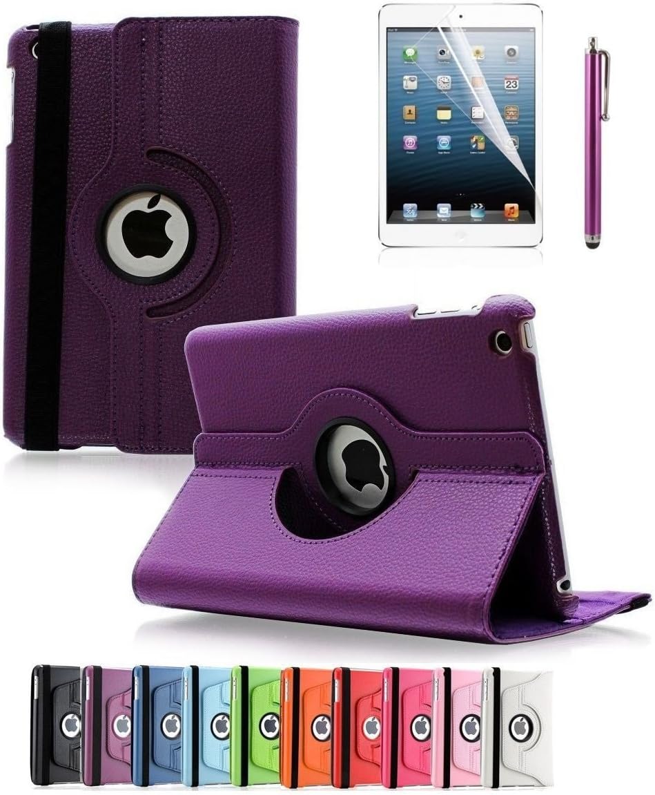 ShopNY Case - Apple iPad Mini Case - 360 Degree Rotating Stand Case Cover with Auto Sleep / Wake Feature for iPad mini (10 Colors) (Purple)