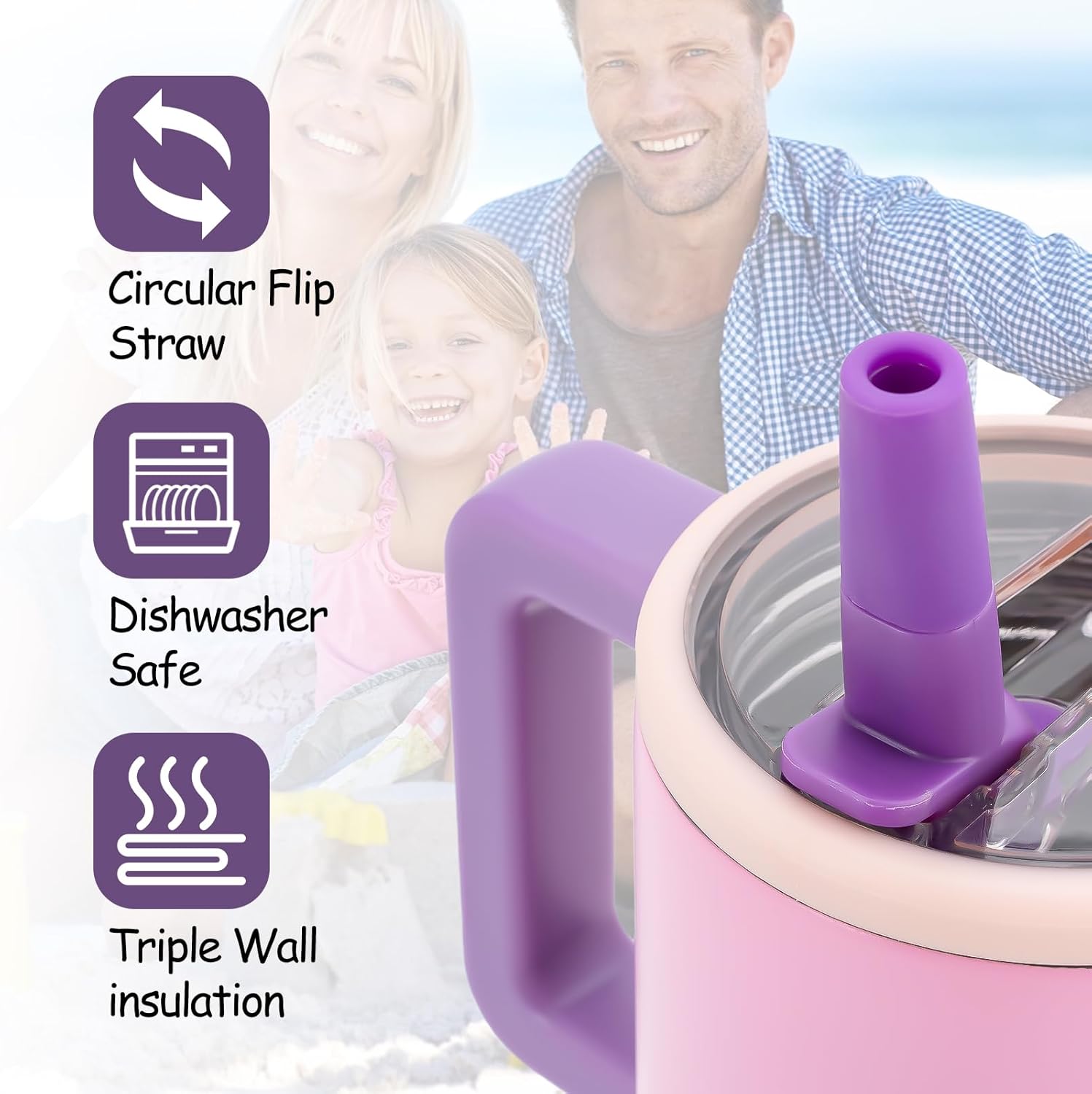 Kids Travel cup - 20 oz Insulated Kids Water Bottle with Flip Straw & Handle | Leak-Proof & Durable | Perfect for School, Sports, Lunch, Travel & Camp, Pink Sugar - Image 3