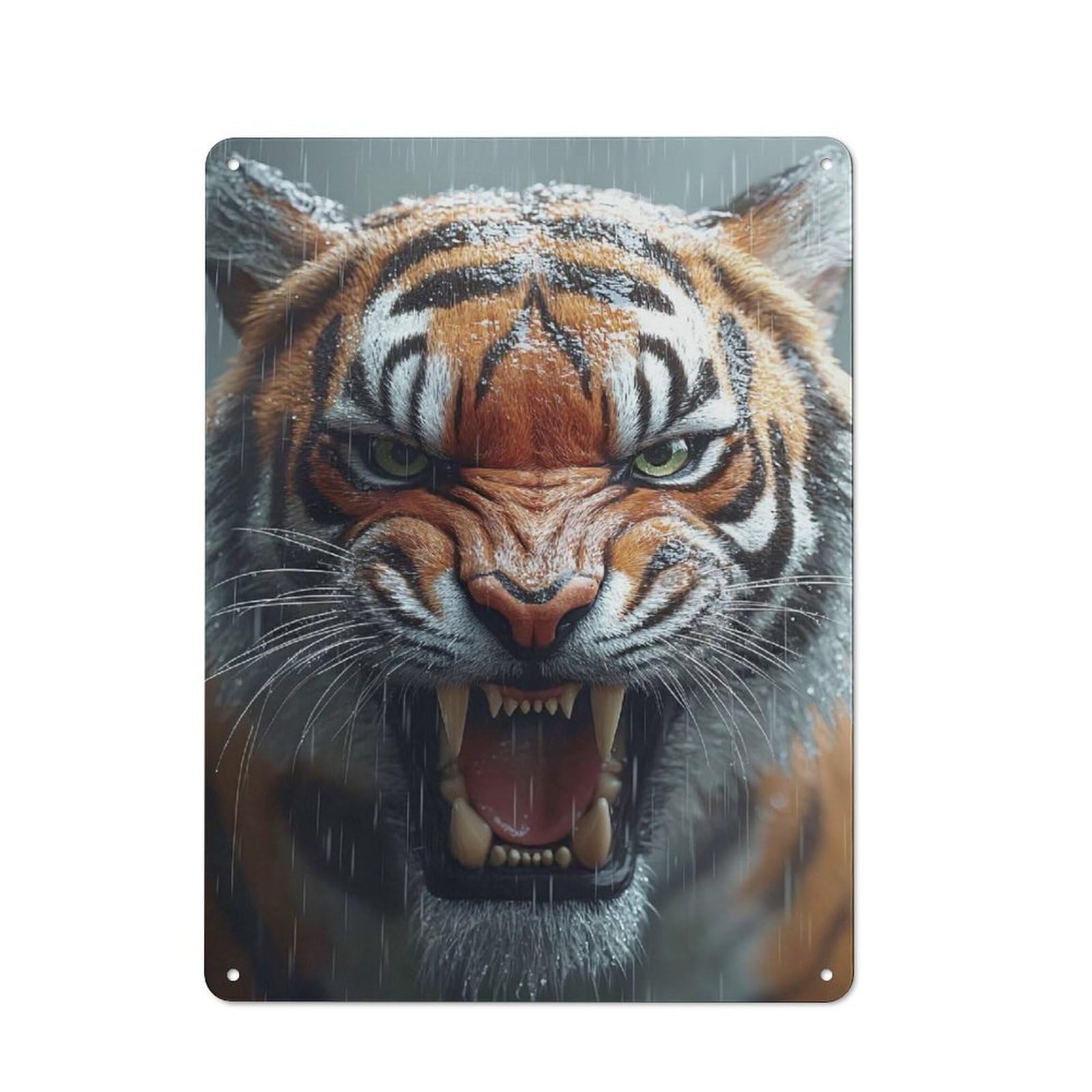 Roaring Tiger in The Rain Retro Metal Sign 40x30cm, Distressed Look Retro Room Decor for Living Room, Hallway, Kitchen Or Cafe