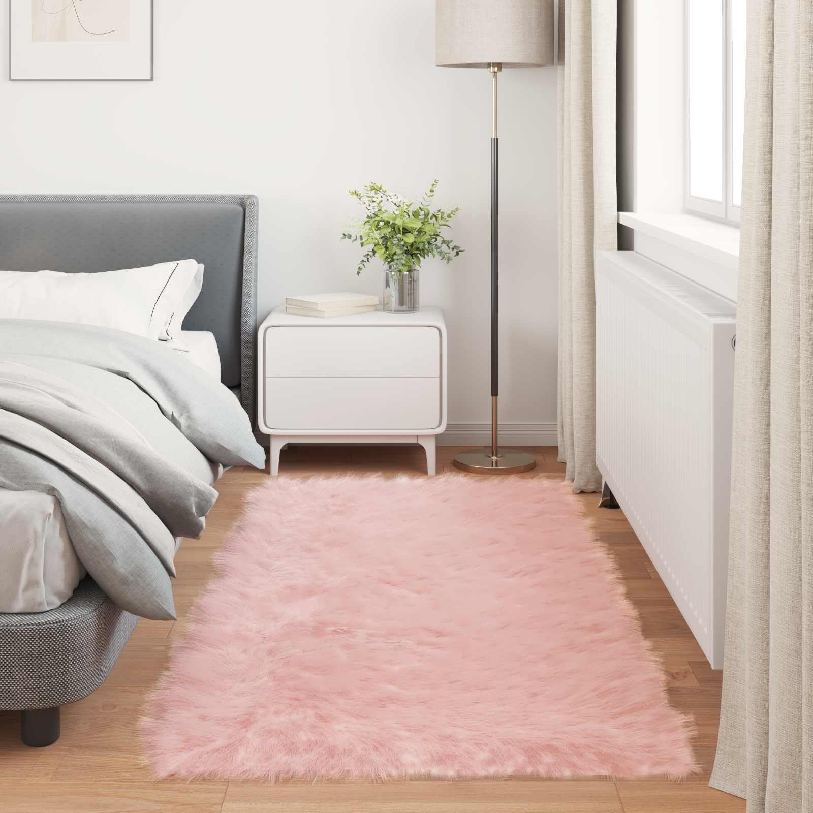 Tafalla Tapis en peau de mouton synthétique Rose 80 x 200 cm Élégant tapis en fourrure synthétique avec design minimaliste et tapis en polyester doux pour les pièces modernes et douillettes