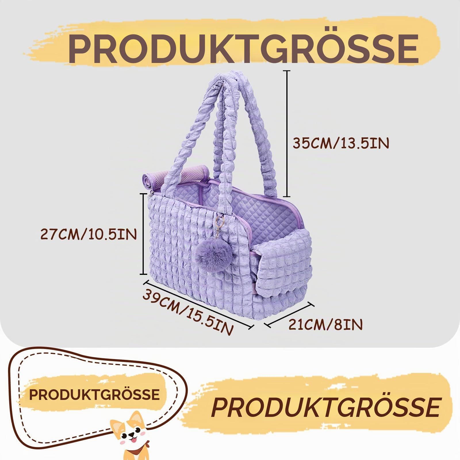 uuclume Weiche Tragetaschen für Katzen, modische Luftpolstertasche, Gesteppte Handtasche mit flauschigem Ball und belüfteten Netz-Reißverschlüssen für 5 kg Welpen / 6,8 kg Katzen (schwarz)