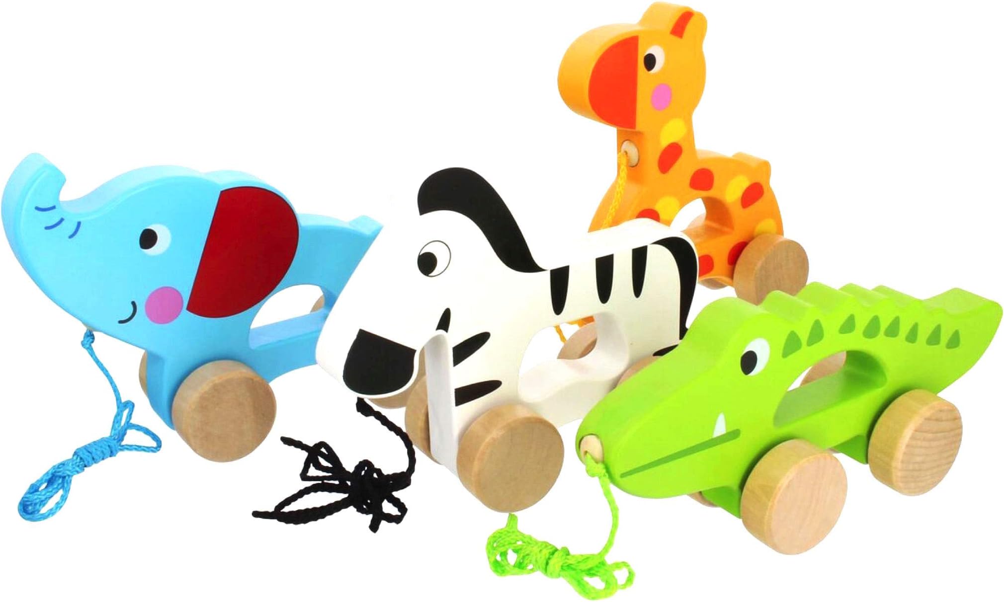 Pidoko Kids Pull Along Walking Toys - 4 Animals Gift Set for Toddlers Boys and Girls