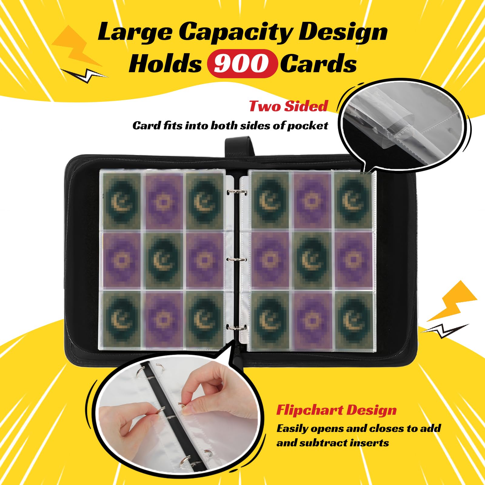 Classeur Carte Imperméable 900 Poches - 50 Pages, Fermeture éclair - Pour Cartes Collection, Sport, Yugioh