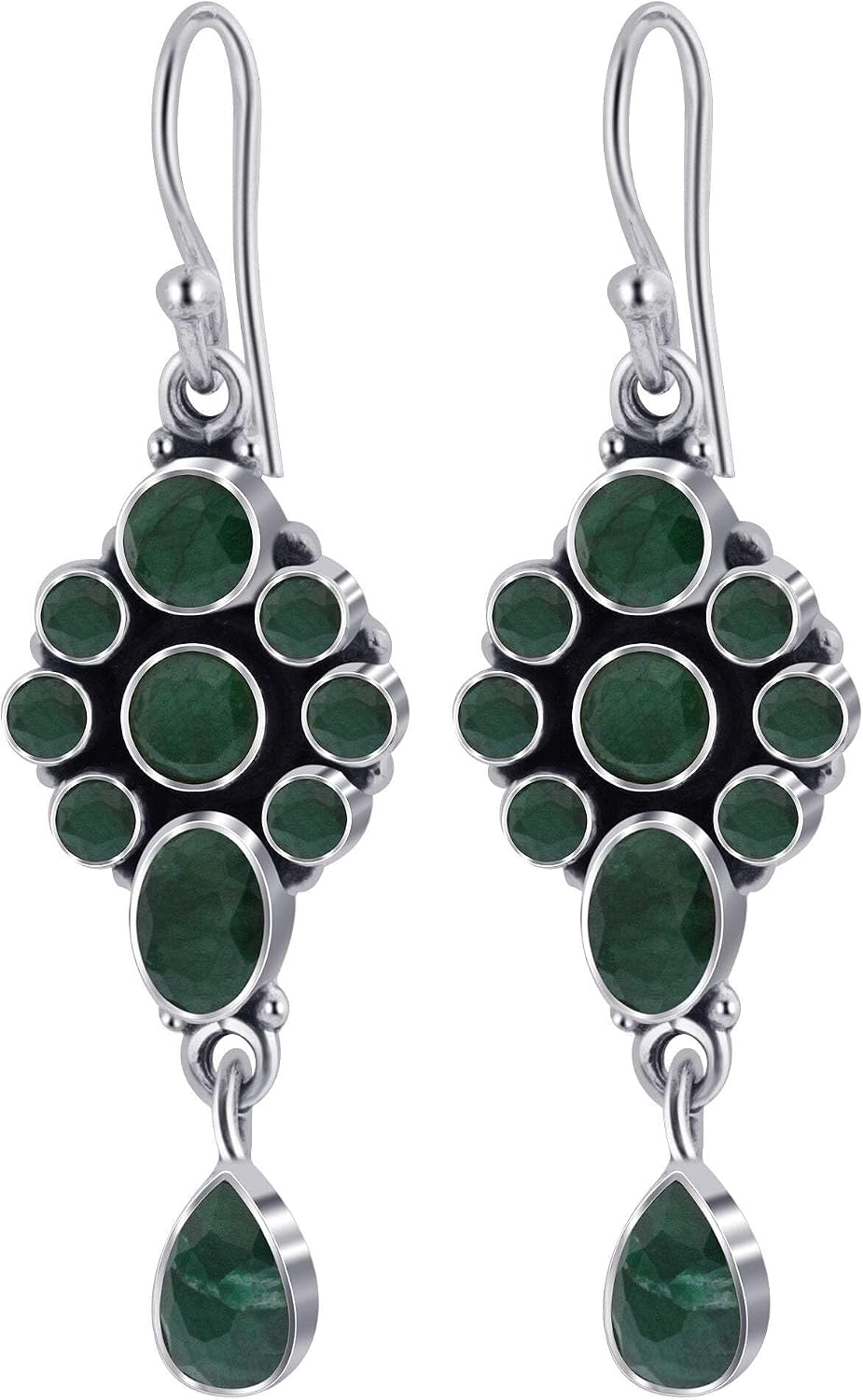 Green Amethyst Gemstone Bali Design 925 Sterling Silver Drop Earrings for Women
